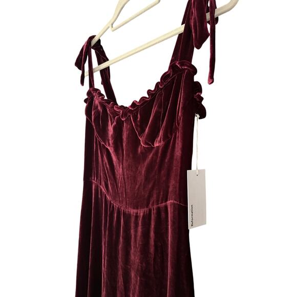 NWT Reformation Antoinette Velvet Corset Dress Plum Sz 6 Bow Tie Straps - Picture 7 of 10